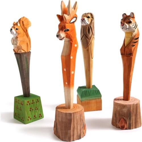Coloffice Creative Handmade Wood Carving Pets Animal Yellow Cat Ballpoint Pen Office Stationery School Writing Supplies