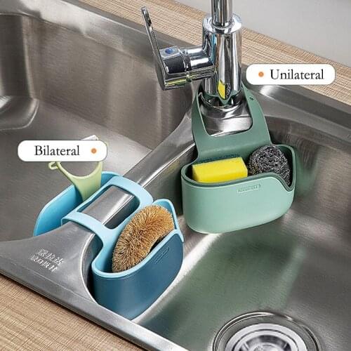 Double-Layer Sink Drain Basket Kitchen Shelf Bathroom Room Organizer Faucet Adjustable Dishwashing Sponge Storage Hanging Bag
