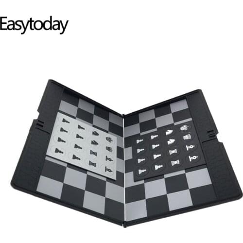 Easytoday Mini Chess Games Set Plastic Chess Board Portable Magnetic Folding Chess Pieces Pocket Entertainment Games