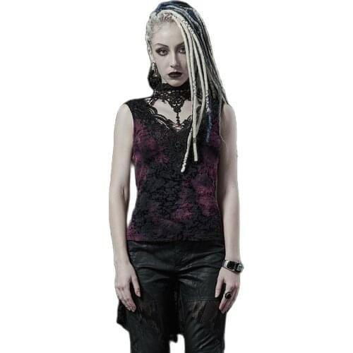 Gothic Gorgeous T-shirt Elastic Flocking Network Knitting Vest Fashion Women Top WT653