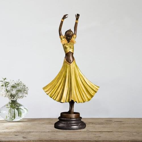 Ivorique Modern Bronze Abstract Female Dancer Figurine Statue Young Woman Dancing Sculpture Copper Art Decor Accessories