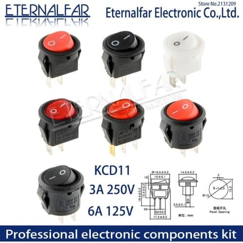 KCD11 3A 250V AC 6A 125V AC SPDT ON-OFF Opening 15MM Full Round Red Black white 2Feet 3 Feet 2 File Ship Type Small Round Switch