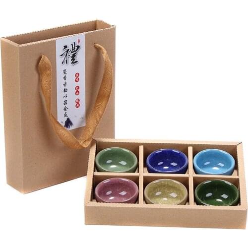 Chinese Travel Kung Fu 6pcs Tea Sets Ceramic Portable Porcelain Service Ice Cracked Glaze Tea Cups Tea Ceremony Gift Box