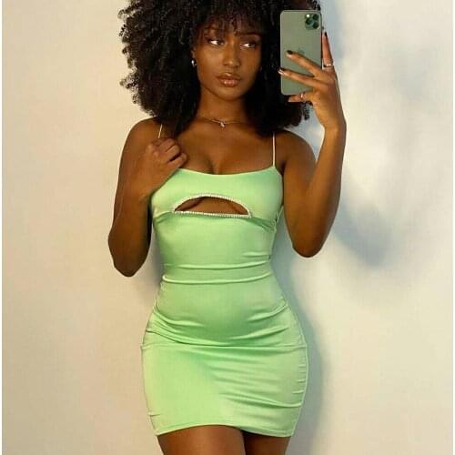 Summer Bodycon Dress Women Party Dress Mini 2021 New Arrivals Cut Out Sexy Dress Pink Crystal Dress Celebrity Evening Club Dress