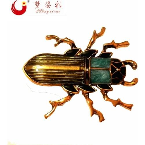 MZC Vintage Jewelry Enamel Esmalte Beetle Insect Brooch Gold Metal for Men Women Kids Brosche Cockroach Badge Collar Up