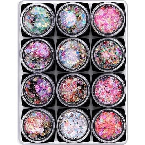 Nail Art Sequins Body Glitter Eye Makeup Sequins Gel Cream Set Multifunctional Mixed Makeup Patches 12 Colors/Set