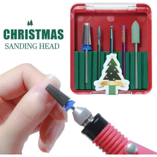 Christmas Nail Art Tungsten Steel Drill Bit Accessory Set 5 Pieces Cuticle Removal Polished Drill Nail Sharpening Tools