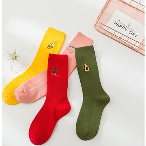Brand Fashion Colorful Fruit Socks Men Fun Wedding Novelty Cherry Peach Avocado Banana Pattern Long Cotton Women Sock