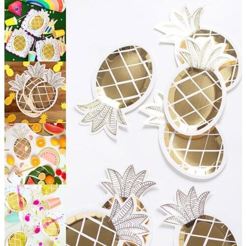 New 8pcs Gold Pineapple Party Dish Plates Tropical Party Theme Lovely Tableware