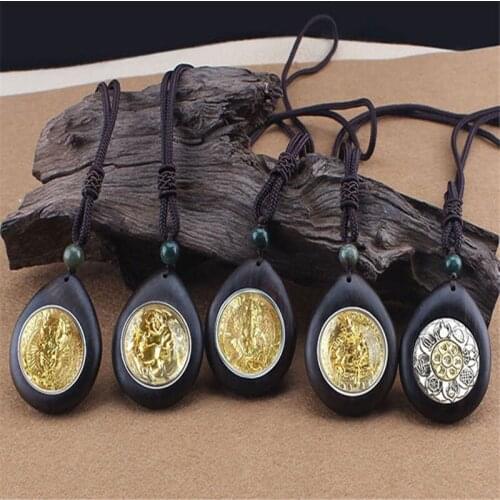 Unisex Handmade Necklace Nepal Buddhist Ebony Buddha Statue Pendant Necklace Ethnic Fish Horn Long Statement MenWomens Jewelry