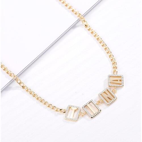 Personalized Name Letters Necklace Customized Letter Necklace Iced Out Gold Stainless Steel Name Pendant For Women Jewelry Gift