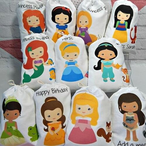 Personalize any cartoon Princesses and Friends Birthday school party favor Gift Bags,Baby Shower Christening gifts bags pouches