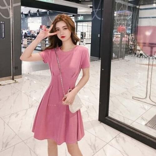 Summer Woman Midi Dress for Ladies Cotton Korean Fashion Simplee Casual Clothes Solid Black Short T-Shirt Sexy Bodycon Dresses