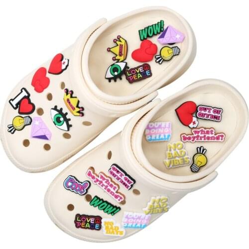 Shoe Charms Accessories Decorations Eye Love Diamond Peace Shoe Charms Cool Wow Red Heart for Jibz Kids Party X-mas Gifts