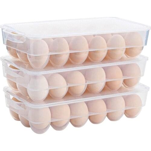 Clear Covered Egg Holder 3-Pack, Plastic Egg Storage for Refrigerator, Egg Tray Container with Lid, Fits 18 Eggs