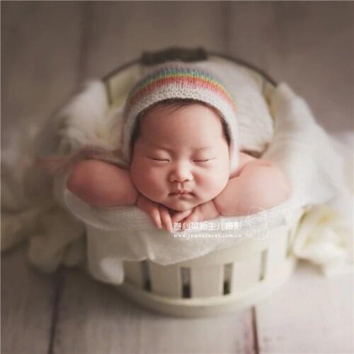 Pastel Newborn Rainbow Hat Cute Baby Girl Bonnet Newborn Knit Hat Mohair Infant Cap Baby Rainbow Beanie Photography Props
