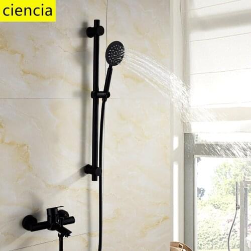 Stainless Steel Black Shower suit hot and cold mixing valve faucet bathroom shower head lifting rod