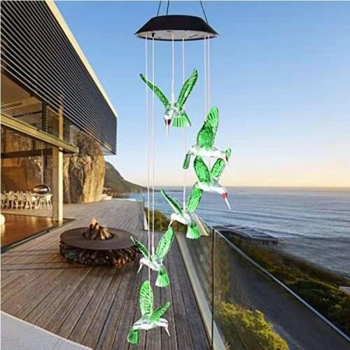 New Outdoor Solar Wind Chime Lamp LED Hummingbird Bell Ornaments Wishing Bottle Garden Balcony Decoration Holiday Birthday Gifts