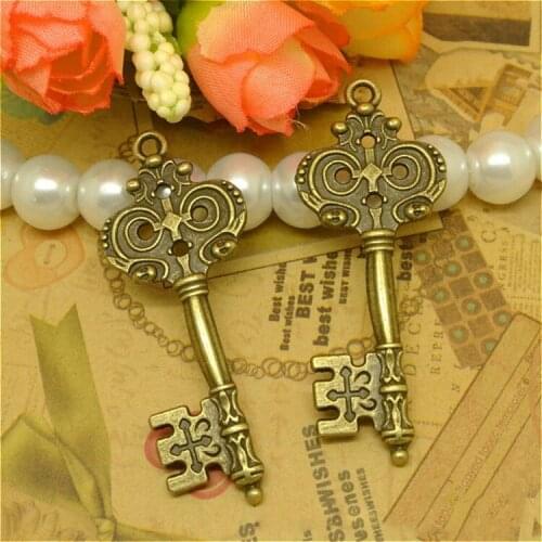 High Quality 20 Pieces/Lot 51mm*20mm Vintage Antique Bronze Key Metal Charms For Jewelry Making