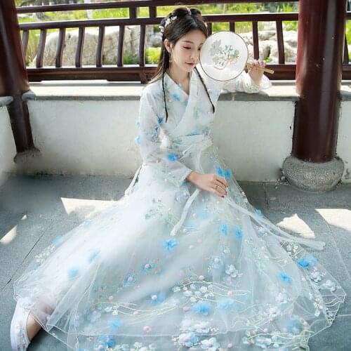XinHuaEase Womens Hanfu Ancient Chinese Dresses Cosplay Elegant Fairy Chinese Style Suit Ancient Waist Cross Collar Spring