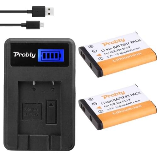 PROBTY 2PCS ENEL19 EN-EL19 Battery + LCD Charger for Nikon Coolpix S32 S33 S100 S2500 S2750 S3100 S3200 S3300 S3400 S3500 S4100