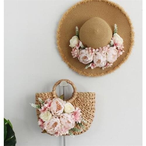 Womens hand-woven bag flower straw bag travel tote bag for women beach handbag women sunscreen hat 2019 new style