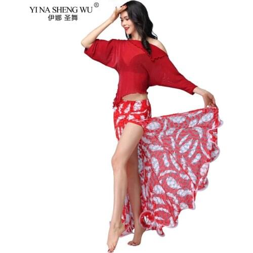 Women Belly Dance Suit 2 Piece Set Dance Practice Wear Sexy Long Skirt+Top Dance Competition Set Belly Dance Wear 2 Style Top