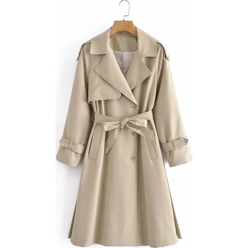 XEASY 2021 Women Khaki Long Sleeve Office Lady Trench Coat Female Vintage Streetwear Single-Breasted Casual Fashion Long Top