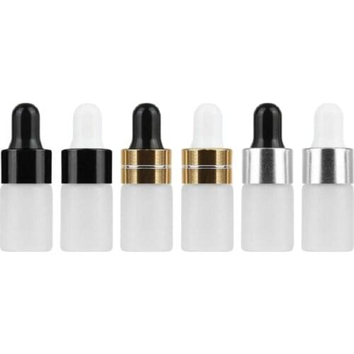 1ML2ML3ML frosted glass bottle with gold/silver/black dropper lid white/black bulb for essential oil sample test vial packing