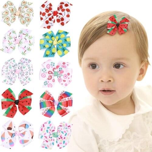 1 PC Watermelon Prints Hair Clips Girl Ribbon Cute Flower Prints Hair Bow Hair Accessories for Princess Children Barrette