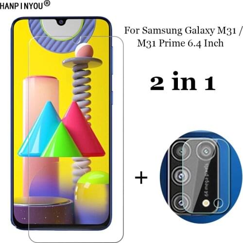 2-in-1 For Samsung Galaxy M31/ Prime Back Soft Fiber Camera Lens Protection Film + Front 9H 2.5D Tempered Glass Screen Protector