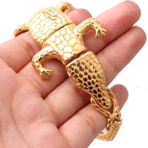 50mm New High Quality Stainless Steel Charming Gold Crocodile Cuff Bangle Punk Mens Boys Casting Bracelets Jewelry Punk Animal