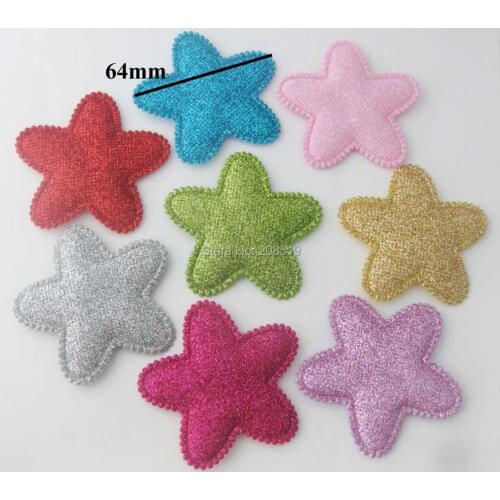 PANVGN 80PCS Large 64mm star appliques shining glitter padded felt patches for garment sewing supplies