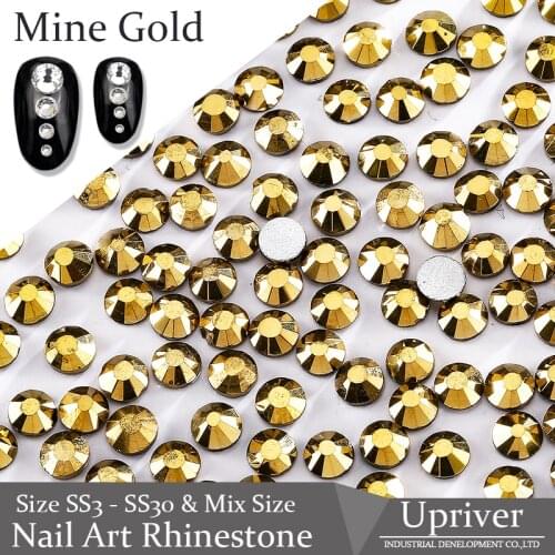 Upriver Nail Accessories Mine Gold Non Hot Fix Rhinestones Good Quality Flat Back Nail Art Rhinestones for DIY Nail Garment Bags