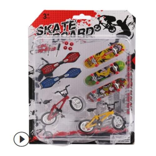 Free gift! 2 bike +5 skateboard finger skateboard set alloy scene props
