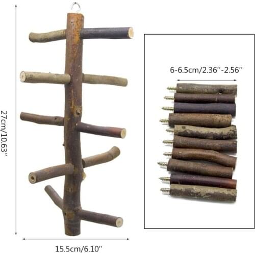 Wooden Birds Perch Stand Ladder Parrot Hamster Cage Climbing Grinding Toys
