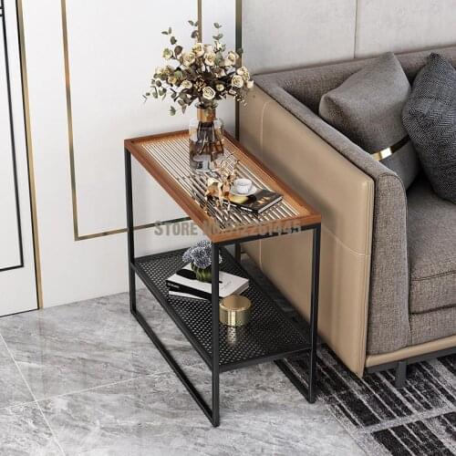 Living room sofa side a few corners Changhong tempered glass light luxury solid wood coffee table narrow side tea table side cab