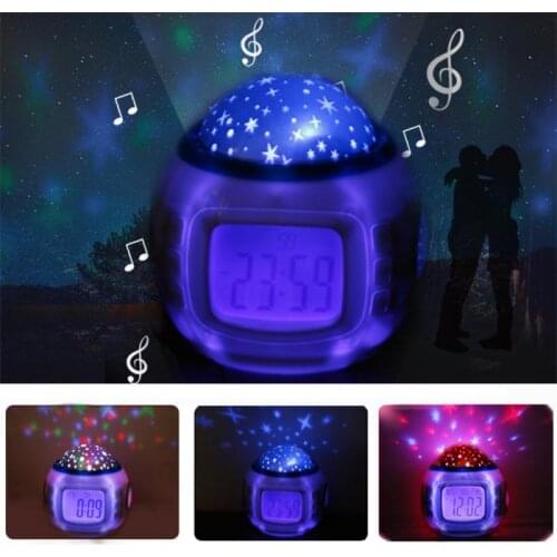 Bedroom Kids Music LED Starry Sky Night Digital Glowing Alarm Clock Temperature Display Electronic Clock Kid Baby Christmas Gift