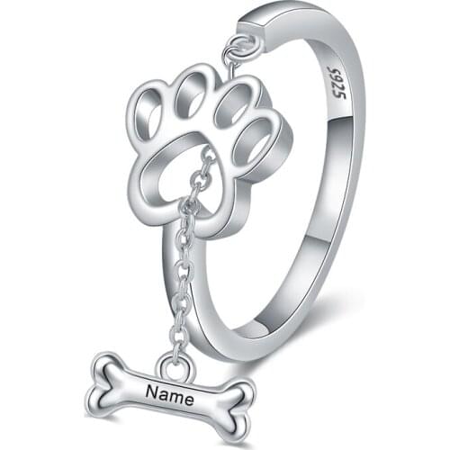 Custom dog bone ring 100% silver material ring paw print jewelry