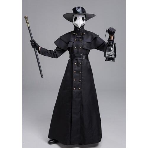 Halloween Adult Middle Ages Punk Style Plague Doctor Costume Crow Long-billed Bird Costume Party Long Sleeve Cosplay Robe