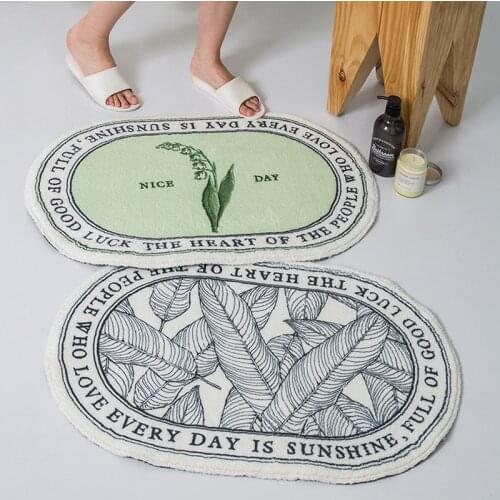 Oval Fluffy Bathroom Mat Plants Carpet Bath Tub Side Anti Slip Entrance Area Rug Floor Pad Nordic Welcome Doormat Home Decor