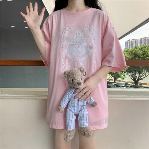 Summer Sweet O-Neck Women T-Shirt Y2k Original Cartoon Print Tees 2021 Japanese Soft Girl Kawaii Short-Sleeve 90s Top Costume