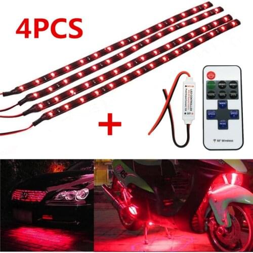 Motorcycle 4PCS 30CM Red LED Light Universal Wireless Remote Control Flexible Strips Decoration Atmosphere Light