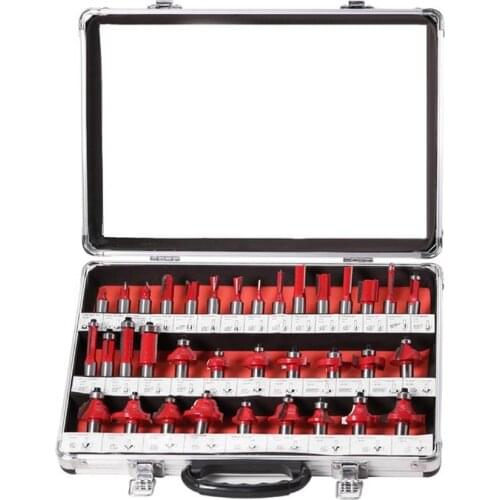 35Pcs 12mm Shank Wood Milling Cutter Set Red Router Bit For Wood Carving Trimming Carbide End Mill Woodworking Tools