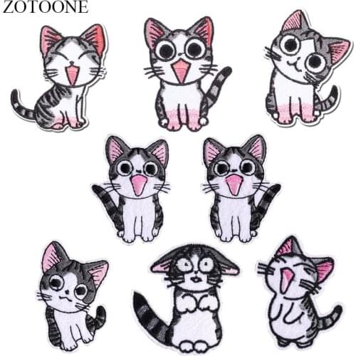 ZOTOONE Iron on Cartoon Cat Patch Stickers Jeans Applique Embroidery Animal Patches Applications for Clothes Backpack DIY Badge