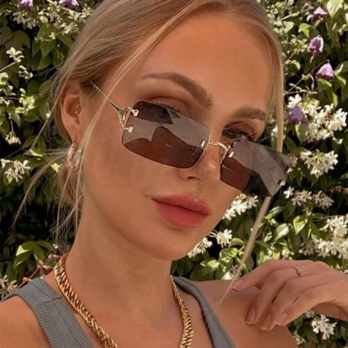 Luxury Lady Fashion Sunglasses Small Square Shades for Woman Brand Rimless Sun Glasses Women Party Decorative Glasses UV400