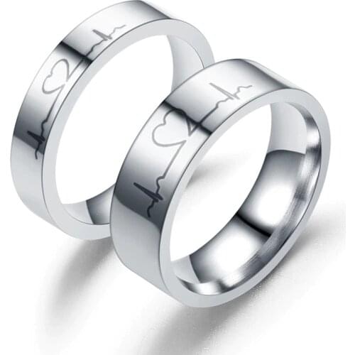 Couple Rings Heartbeat ECG Lover Ring Half Circle Love Wedding Rings Stainless steel Valentines Day Jewelry G-144