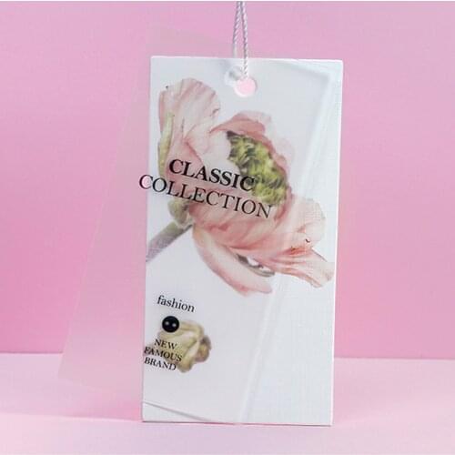 Customized Printed Plastic transparent Frosted PVC Folded Hang Tag high-end clothing for garment clothes/bags/shoes/earring