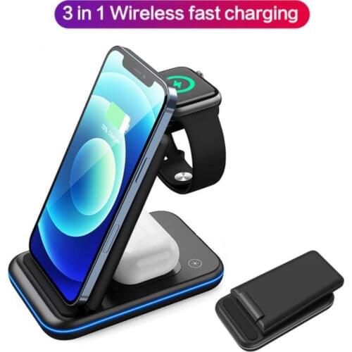 QI 15W Fast Wireless Charger Station For IPhone 12/11/8 Pro Max 3 In 1 Wireless Charging Stand For Apple AirPods IWatch Samsung