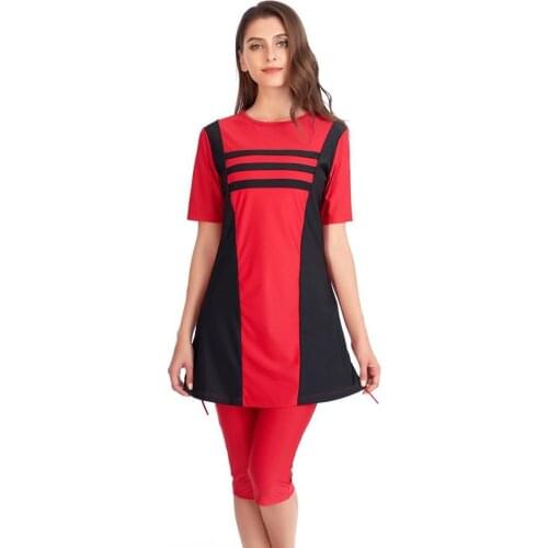 Plus Size Women Modest Swimwear Ladies Short sleeve Hijab Muslim Swimsuit Islamic swim wear Burkinis Sport With Swim Hat